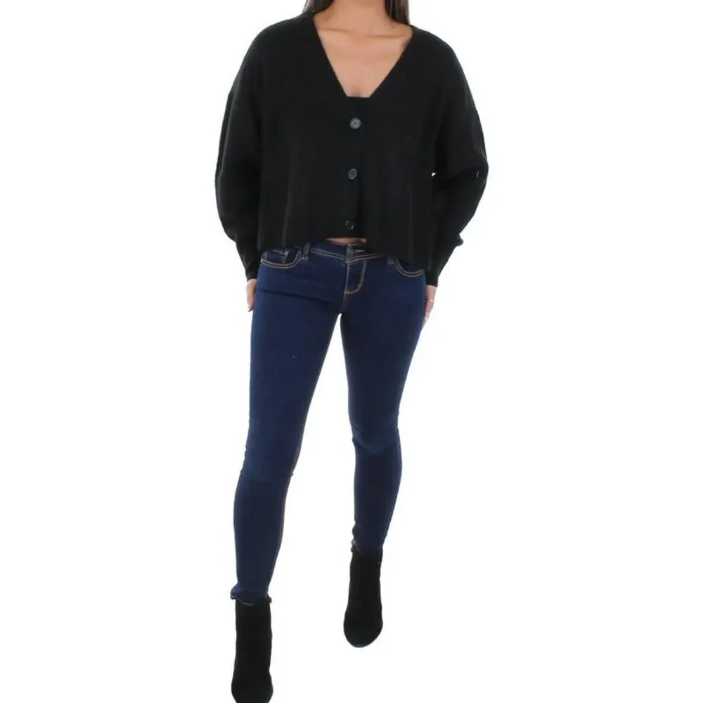 Danielle Bernstein Womens Black Knit Ribbed Cardigan Sweater Jacket NWT